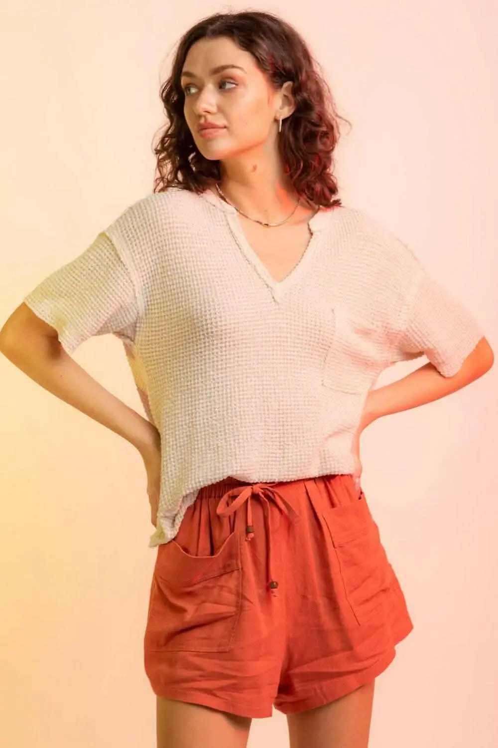 Chic waffle-knit half sleeve tee - Love Salve